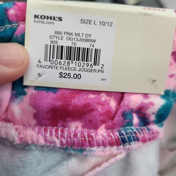 NWT Girls L(10/12) So Favorite Jogger Sweatpants Tie-Dye Pink Teal - Picture 8 of 8